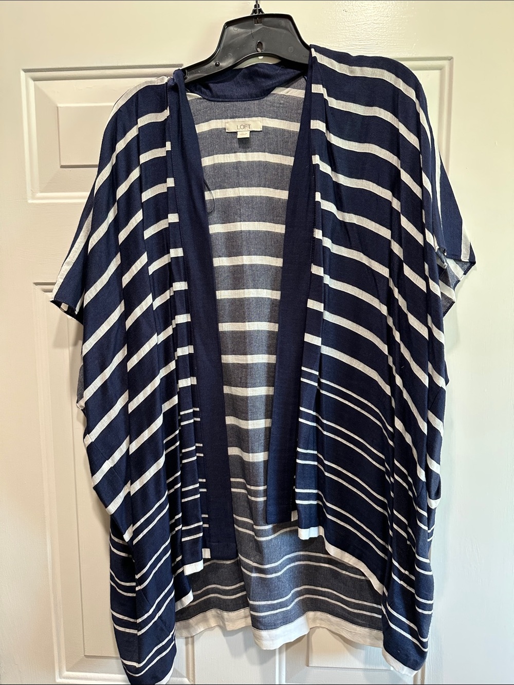 LOFT Navy & White Striped Open-Front Cardigan